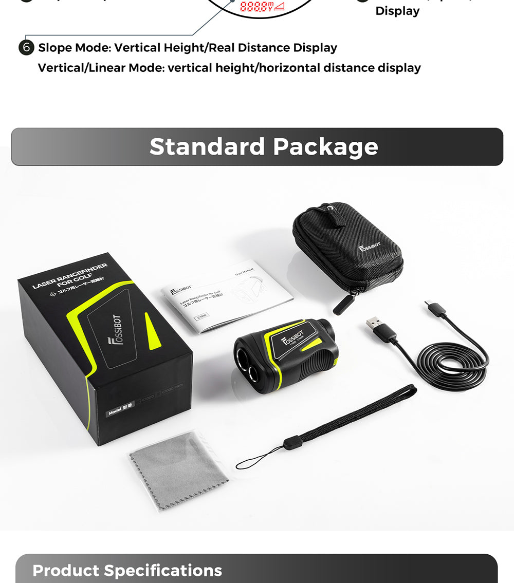 FOSSiBOT C1000 Pro Golf Rangefinder, zelený a červený OLED displej, meracia rýchlosť 0,06 s, merací rozsah 1000 m, vodotesnosť IP54