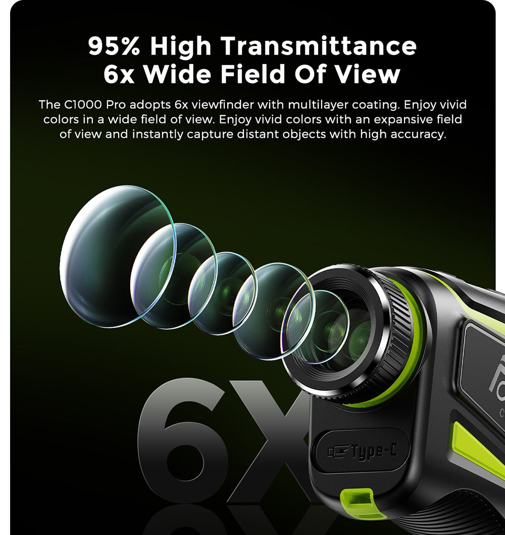 FOSSiBOT C1000 Pro Golf Rangefinder, zelený a červený OLED displej, meracia rýchlosť 0,06 s, merací rozsah 1000 m, vodotesnosť IP54