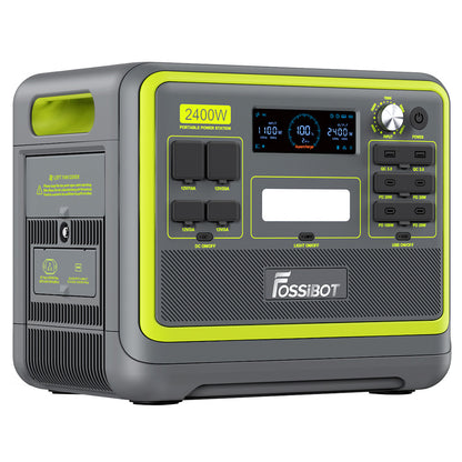 FOSSiBOT F2400 Portable Power Station, 2048Wh LiFePO4 Battery 2400W Output Solar Generator, 3xAC RV Car USB Type-C QC3.0 PD DC5521 Pure Sine Wave Full Outlets, 1.5 Hours Fast Charging, Input Power Adjustment Knob, Bidirectional Inverter - Green