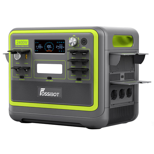FOSSiBOT F2400 Portable Power Station, 2048Wh LiFePO4 Battery 2400W Output Solar Generator, 3xAC RV Car USB Type-C QC3.0 PD DC5521 Pure Sine Wave Full Outlets, 1.5 Hours Fast Charging, Input Power Adjustment Knob, Bidirectional Inverter - Green