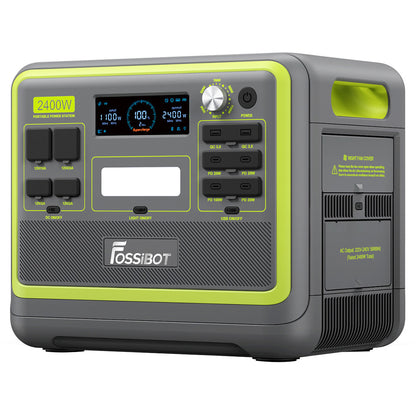 FOSSiBOT F2400 Portable Power Station, 2048Wh LiFePO4 Battery 2400W Output Solar Generator, 3xAC RV Car USB Type-C QC3.0 PD DC5521 Pure Sine Wave Full Outlets, 1.5 Hours Fast Charging, Input Power Adjustment Knob, Bidirectional Inverter - Green