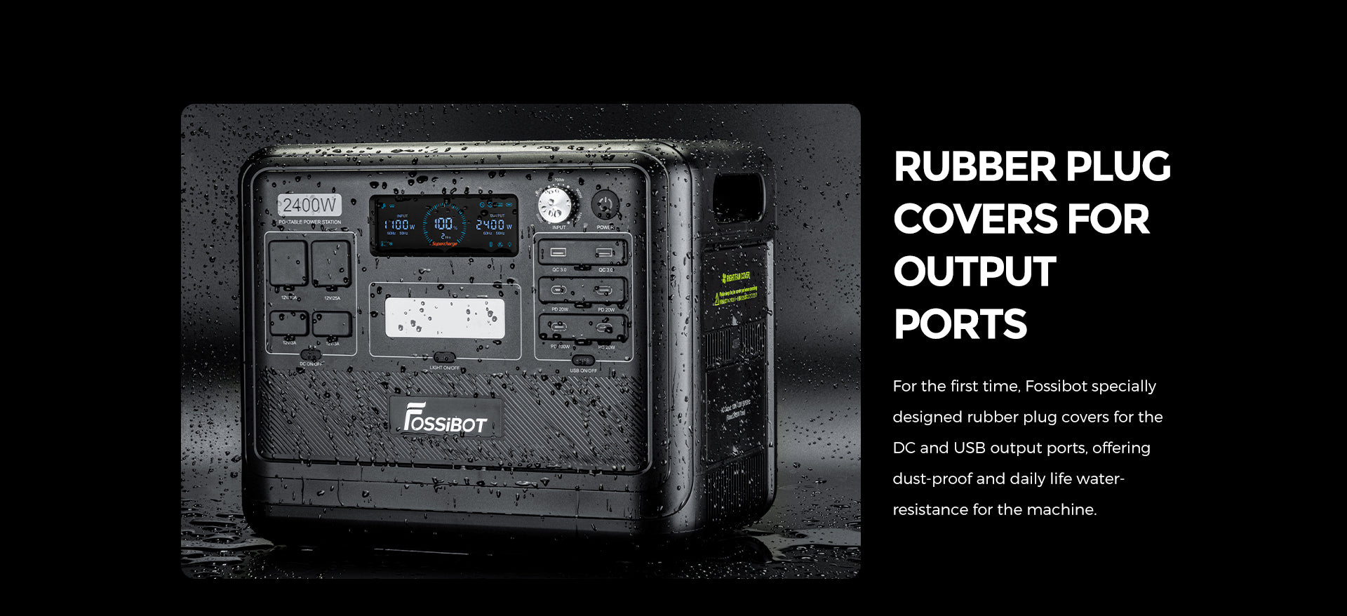 Prenosná elektráreň FOSSiBOT F2400, 2048Wh LiFePO4 batéria, 2400W výstupný solárny generátor, 3xAC, USB Type-C QC3.0 PD DC5521, čistá sinusoida, plné zásuvky, 1,5 hodiny rýchleho nabíjania, ovládací gombík na nastavenie vstupného výkonu, obojsmerný menič - zelená