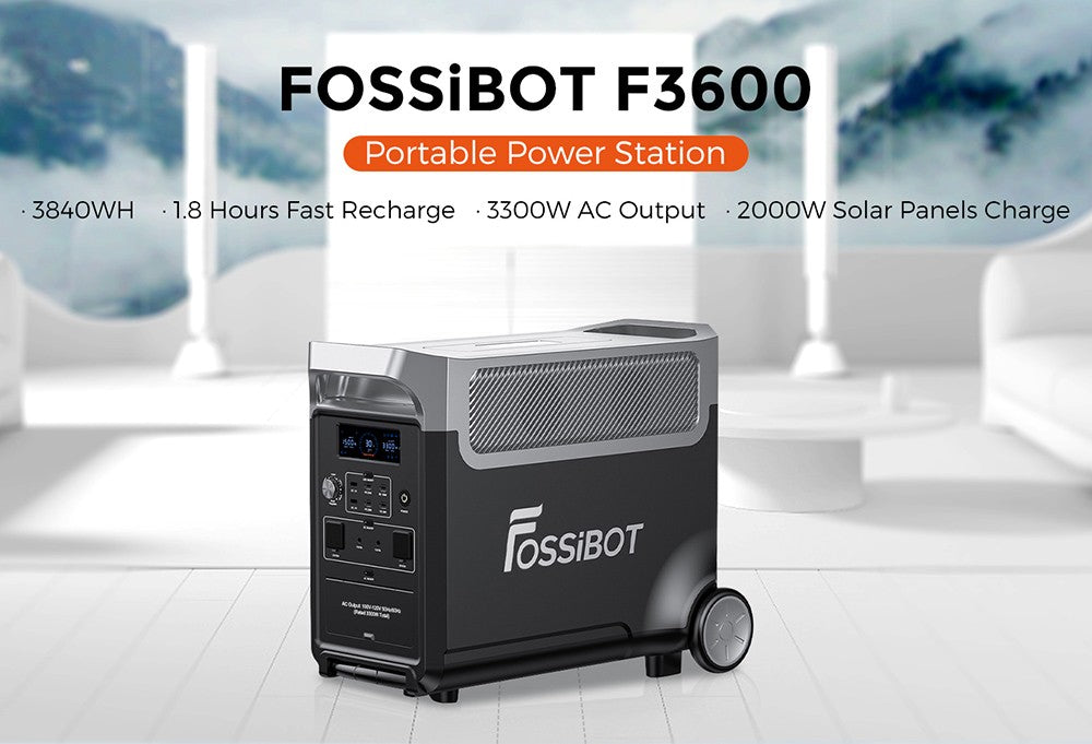 Prenosná elektráreň FOSSiBOT F3600, 3840Wh solárny generátor LiFePO4, 3300W AC výstup, 2000W maximálne solárne nabíjanie, úplné nabitie za 1,8 hodiny, 15 výstupných portov, LCD obrazovka, odnímateľná svietilna, 3W LED svetlo, s kolieskami