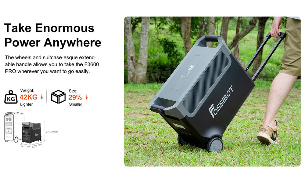 Prenosná elektráreň FOSSiBOT F3600 Pro, rozširiteľná kapacita s 2 batériovými blokmi, 3840Wh lítium-iónová batéria, 3600W vysoký striedavý výstup, 2000W maximálne solárne nabíjanie, 1,5 hodiny na úplné nabitie, 13 výstupných portov, LED svietidlo, 5 rýchlostí nabíjania