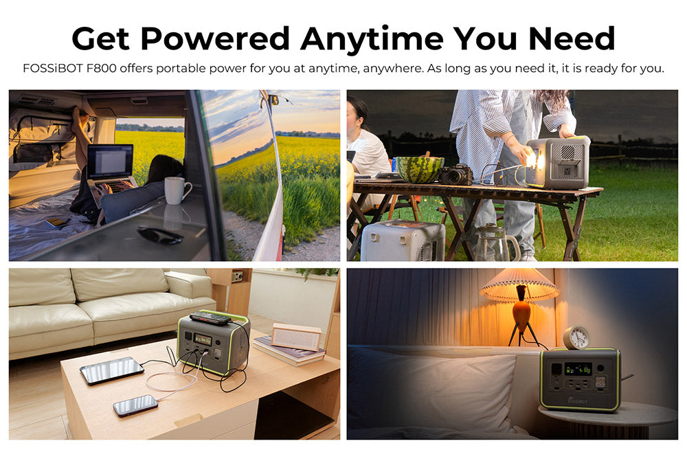 Prenosná elektráreň FOSSiBOT F800, solárny generátor 512Wh LiFePO4, 800W AC výstup, 200W max. solárny vstup, 8 zásuviek, LED svetlo - zelená