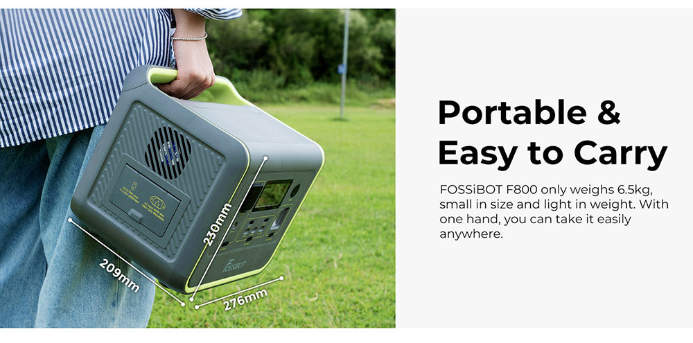 Prenosná elektráreň FOSSiBOT F800, solárny generátor 512Wh LiFePO4, 800W AC výstup, 200W max. solárny vstup, 8 zásuviek, LED svetlo - zelená