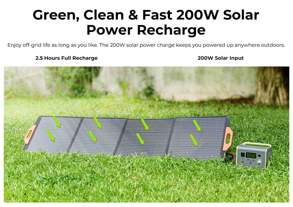 Prenosná elektráreň FOSSiBOT F800, solárny generátor 512Wh LiFePO4, 800W AC výstup, 200W max. solárny vstup, 8 zásuviek, LED svetlo - zelená