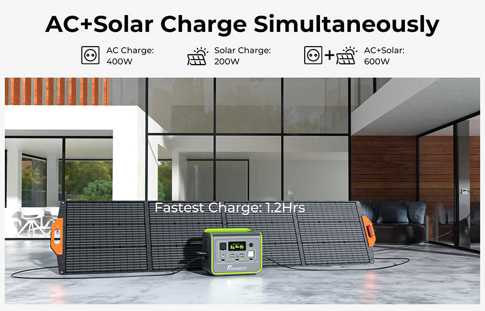 Prenosná elektráreň FOSSiBOT F800, solárny generátor 512Wh LiFePO4, 800W AC výstup, 200W max. solárny vstup, 8 zásuviek, LED svetlo - zelená