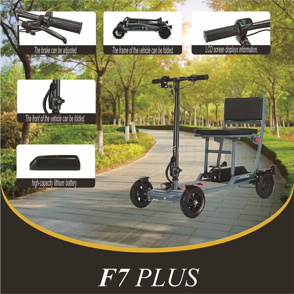 Štvorkolkový elektrický skúter Freejoyer F7 Plus s posedením, 300W motor, 36V 21AH batéria, maximálna rýchlosť 15 km/h, maximálny dojazd 35 km - šedo-modrá
