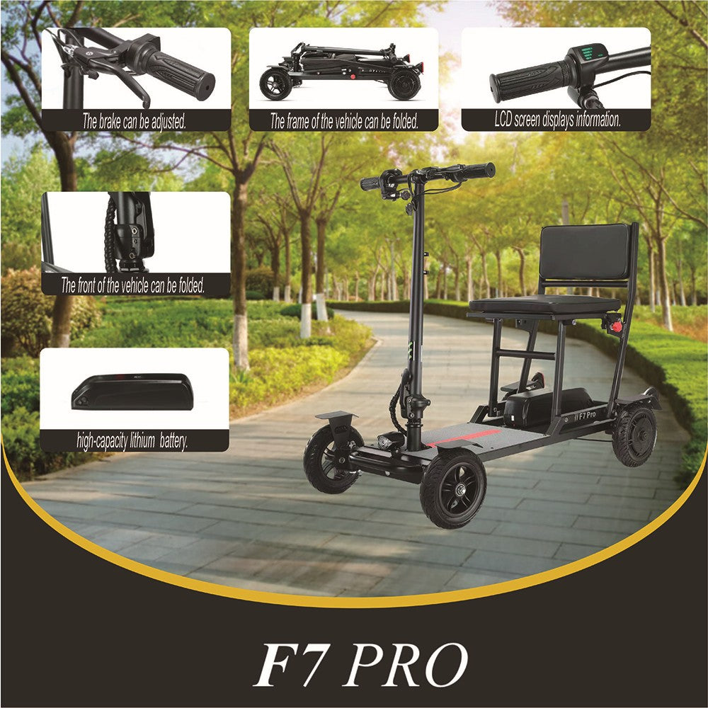 Štvorkolkový elektrický skúter Freejoyer F7 Pro s posedením, 300W motor, 36V 13AH batéria, max. rýchlosť 15 km/h, max. dojazd 35 km - čierna