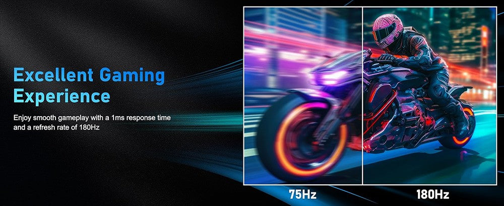 Herný monitor FYHXele FY24FHR s 24" IPS displejom, rozlíšením 1920*1080 (16:9), obnovovacou frekvenciou 180 Hz, časom odezvy 1 ms (MPRT), pokrytím 99 % sRGB, technológiami AMD FreeSync a Adaptive-Sync, HDR10, uhlom pohľadu 178° a možnosťou upevnenia na stenu pomocou VESA 75*75 mm.