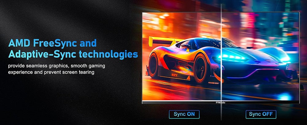 Herný monitor FYHXele FY24FHR s 24" IPS displejom, rozlíšením 1920*1080 (16:9), obnovovacou frekvenciou 180 Hz, časom odezvy 1 ms (MPRT), pokrytím 99 % sRGB, technológiami AMD FreeSync a Adaptive-Sync, HDR10, uhlom pohľadu 178° a možnosťou upevnenia na stenu pomocou VESA 75*75 mm.
