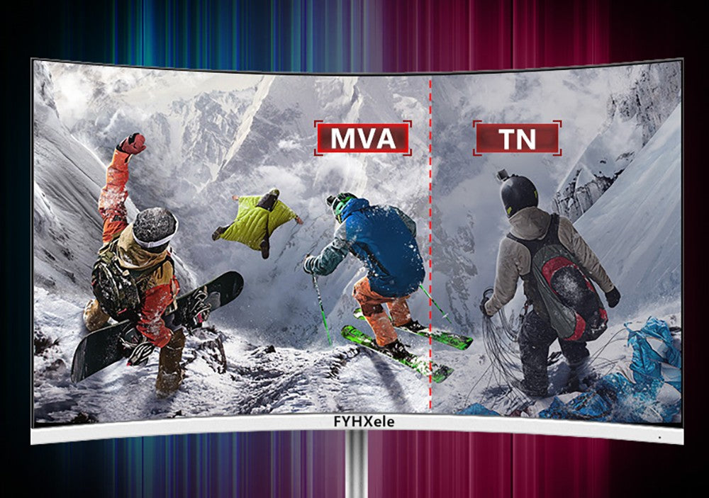 Herný monitor FYHXele FY24FMC-B, 24 palcový 1080P FHD 16:9 VA displej, obnovovacia frekvencia 75 Hz, 2800R MVA panel, doba odezvy 2 ms, 99 % sRGB, nastaviteľný sklon, čierna farba.