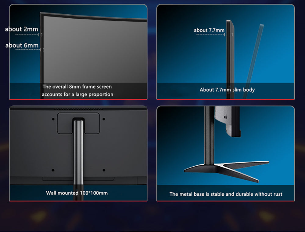 FYHXele FY27FMC-B 27-palcový zakrivený herný monitor s ohnutím 2800R, 1920*1080 FHD 16:9 VA displej, obnovovacia frekvencia 75 Hz, doba odezvy 2 ms, 99 % sRGB, 1*HDMI 1*VGA 1*Audio, nastaviteľný sklon