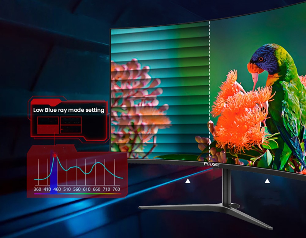 FYHXele FY27FMC-B 27-palcový zakrivený herný monitor s 2800R, 1920*1080 FHD 16:9 VA displej, obnovovacia frekvencia 75 Hz, doba odezvy 2 ms, 99 % sRGB, 1*HDMI 1*VGA 1*Audio, nastaviteľný sklon