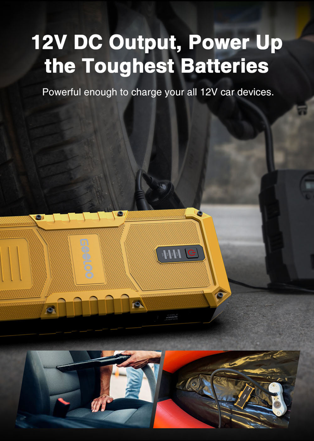 GOOLOO GP4000 PRO štartovací prístroj, 26800mAh powerbanka, 4000A špičkový prúd, 15V 10A DC výstup, 1W biela LED, 10L nafta