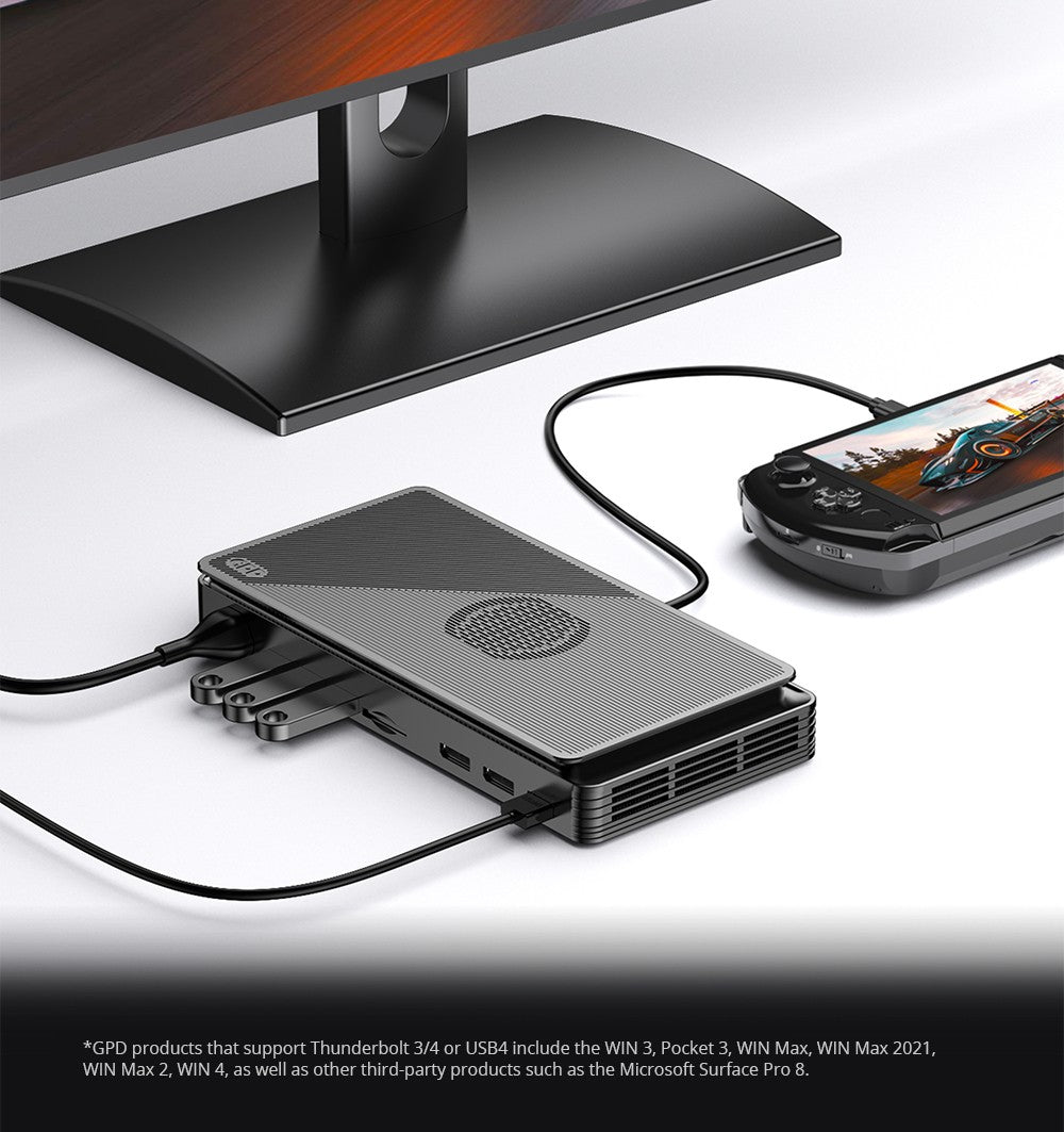 Rozširujúca stanica GPD G1 pre grafické karty, grafika AMD Radeon RX 7600M XT, 8 GB GDDR6 RAM, 128bit, 1*Oculink, 1*USB 4.0, 1*HDMI 2.1, 2*DP, 3*USB3.2, 1*SD 4.0, Tlačidlo TGP Toggle Key - EU zástrčka