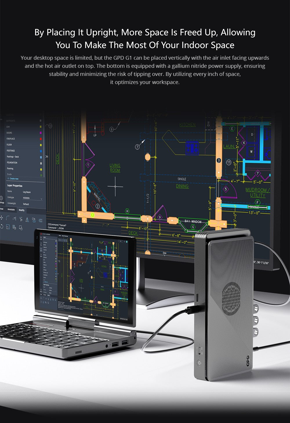 Rozširujúca stanica GPD G1 pre grafické karty, grafika AMD Radeon RX 7600M XT, 8 GB GDDR6 RAM, 128bit, 1*Oculink, 1*USB 4.0, 1*HDMI 2.1, 2*DP, 3*USB3.2, 1*SD 4.0, Tlačidlo TGP Toggle Key - EU zástrčka