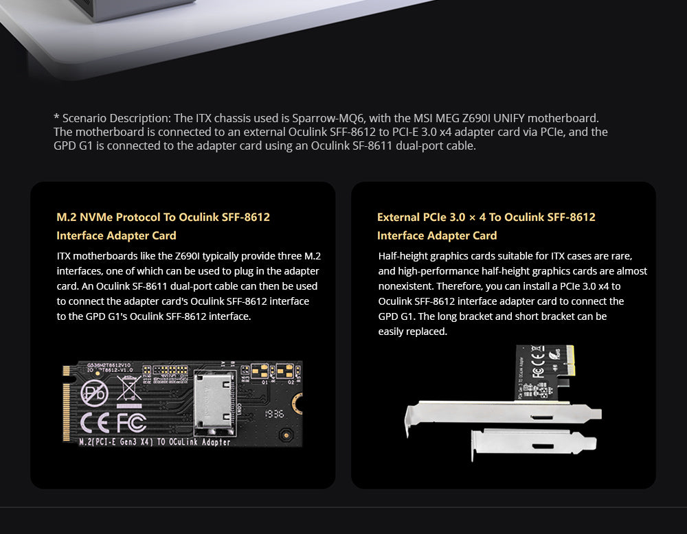 Rozširujúca stanica GPD G1 pre grafické karty, grafika AMD Radeon RX 7600M XT, 8 GB GDDR6 RAM, 128bit, 1*Oculink, 1*USB 4.0, 1*HDMI 2.1, 2*DP, 3*USB3.2, 1*SD 4.0, Tlačidlo TGP Toggle Key - EU zástrčka