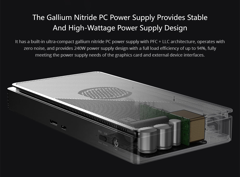 Rozširujúca stanica GPD G1 pre grafické karty, grafika AMD Radeon RX 7600M XT, 8 GB GDDR6 RAM, 128bit, 1*Oculink, 1*USB 4.0, 1*HDMI 2.1, 2*DP, 3*USB3.2, 1*SD 4.0, Tlačidlo TGP Toggle Key - EU zástrčka