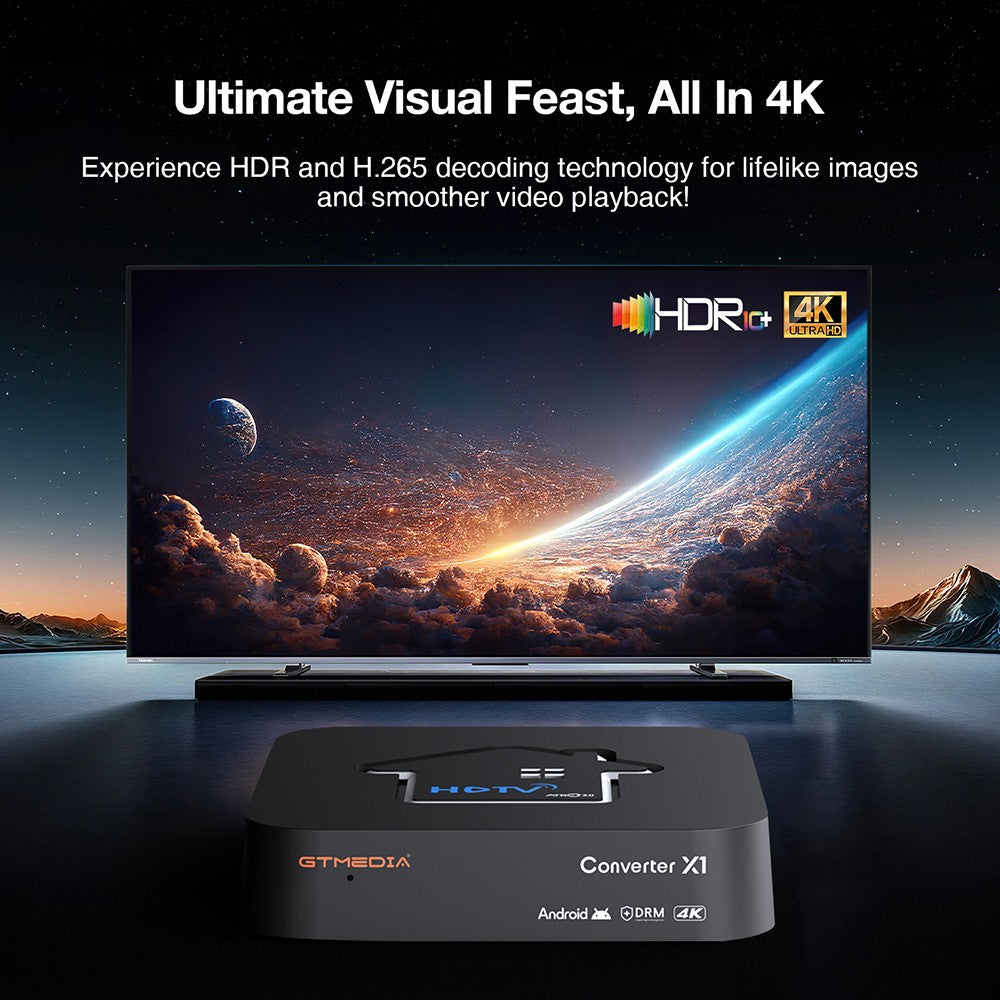 GTMEDIA HDTV Converter X1 TV Box, Android 11, ATSC 3.0 DRM, DVR nahrávanie, 4K HDR, integrovaný Miracast, 2GB RAM 32GB ROM, Bluetooth 5.0, 2.4G/5G WiFi - US zástrčka