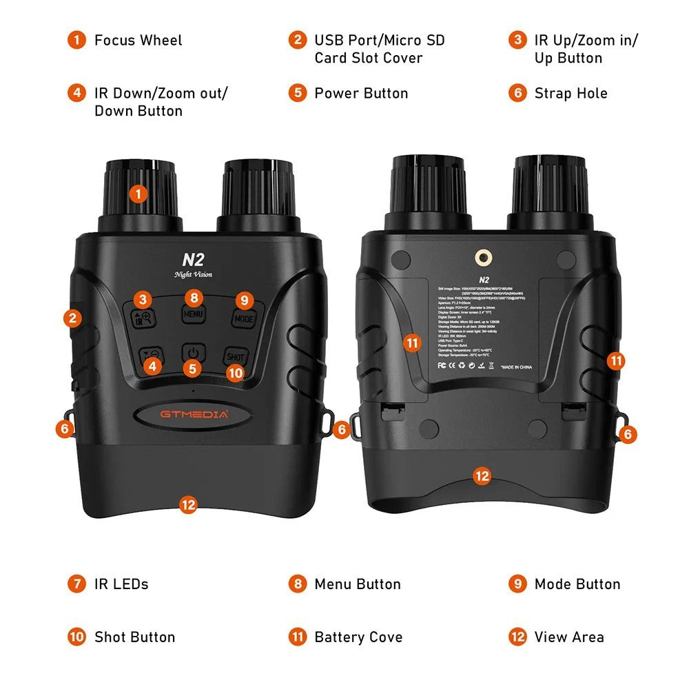 GTMEDIA N2 Binokulárne nočné videnie, 32GB pamäťová karta, 5x priblíženie, 2,31" HD obrazovka
