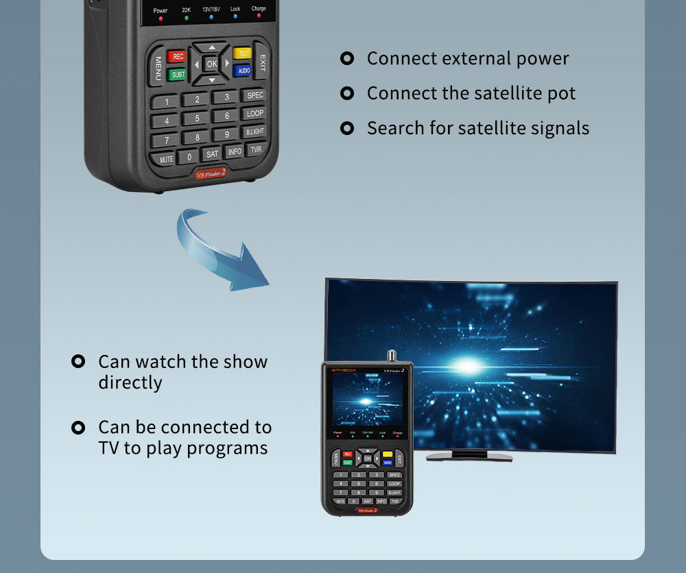 GTMEDIA V8 Finder 2 Snímač satelitného signálu, digitálny FTA DVB-S/S2/S2X merač signálu, detektor, prijímač - čierna farba