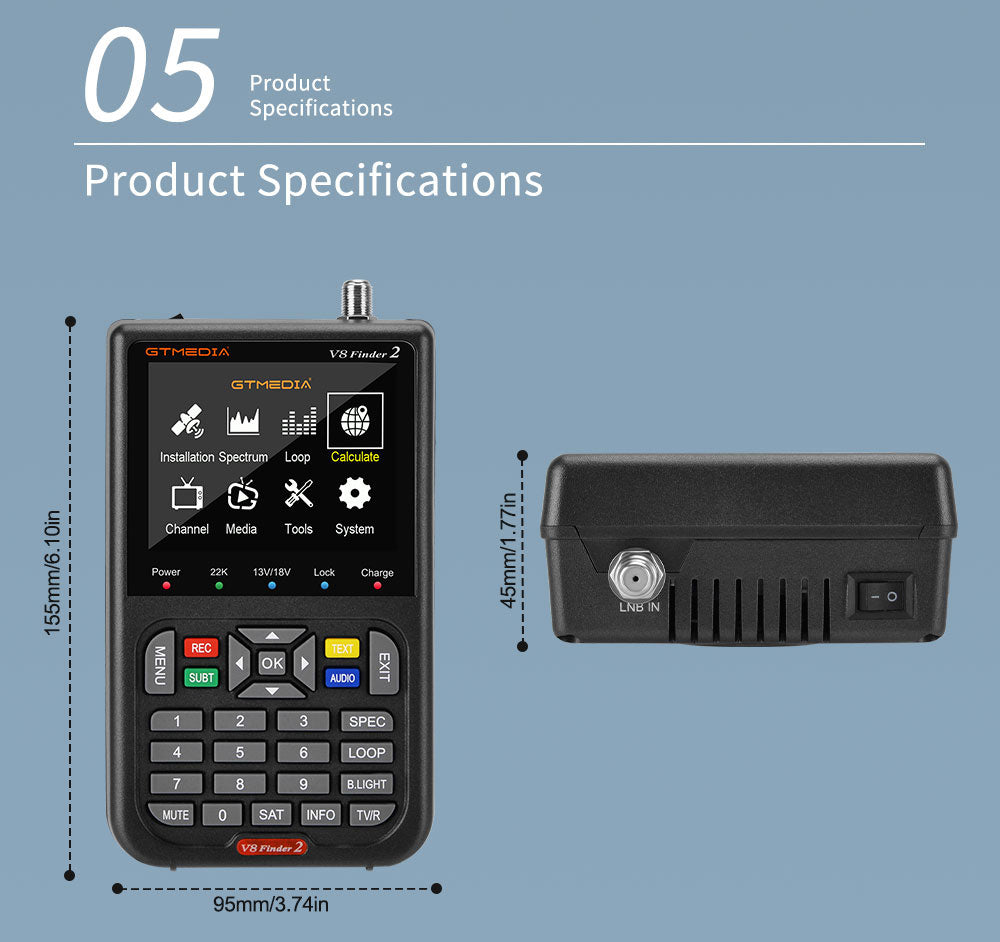 GTMEDIA V8 Finder 2 Snímač satelitného signálu, digitálny FTA DVB-S/S2/S2X merač signálu, detektor, prijímač - čierna farba