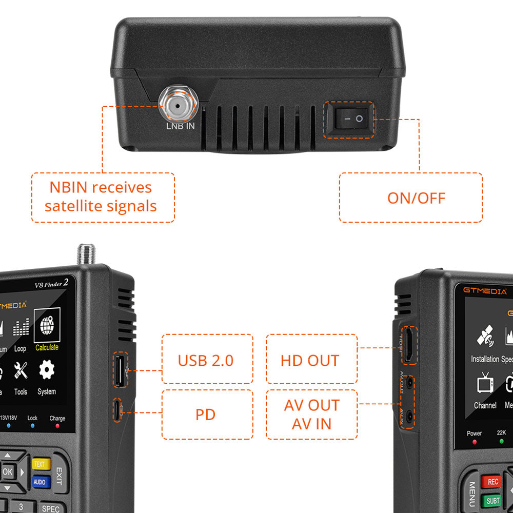 GTMEDIA V8 Finder 2 Snímač satelitného signálu, digitálny FTA DVB-S/S2/S2X merač signálu, detektor, prijímač - čierna farba