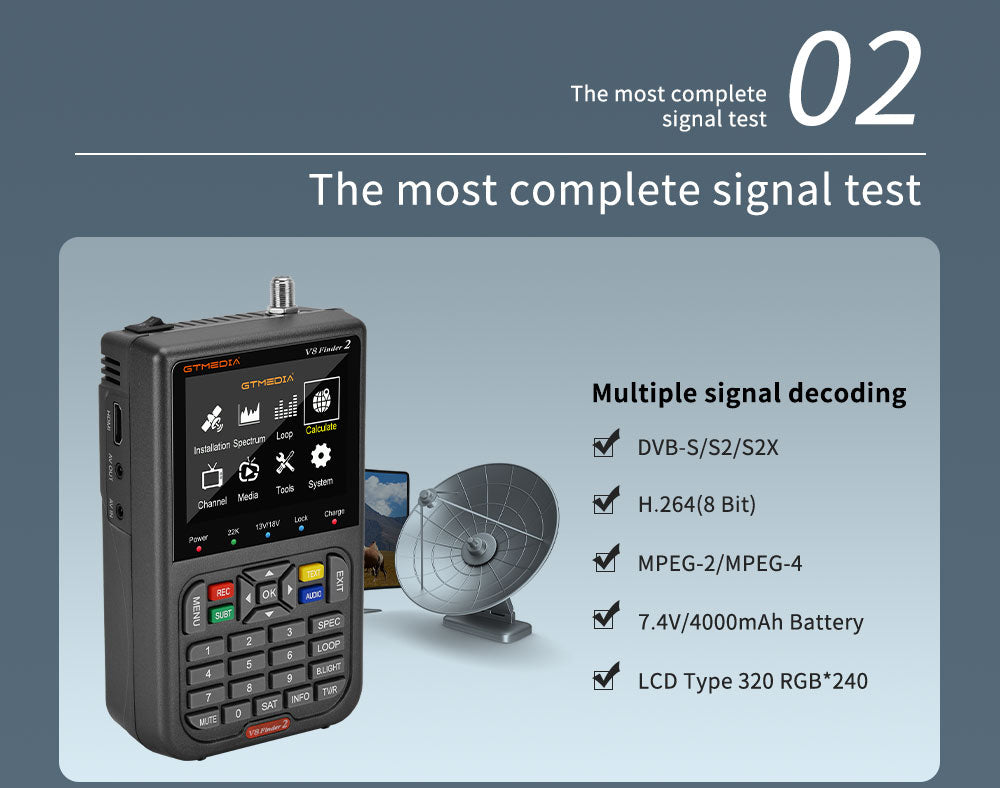 GTMEDIA V8 Finder 2 Snímač satelitného signálu, digitálny FTA DVB-S/S2/S2X merač signálu, detektor, prijímač - čierna farba