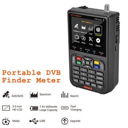GTMEDIA V8 Finder 2 Satellite Finder Digital FTA DVB-S/S2/S2X Signal Measuring Meter Detector Receiver - Black