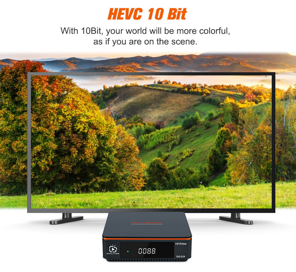 Satelitný prijímač GTMEDIA V9 Prime, DVB-S/S2/S2X, HEVC 10Bit, integrované 2.4G WiFi, podpora CA karty, automatické rolovací zobrazenie Biss - EU zástrčka