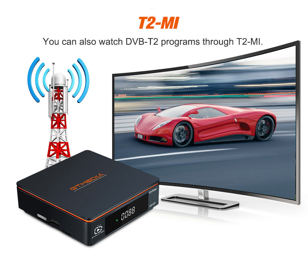 Satelitný prijímač GTMEDIA V9 Prime, DVB-S/S2/S2X, HEVC 10Bit, integrované 2.4G WiFi, podpora CA karty, automatické rolovací zobrazenie Biss - EU zástrčka