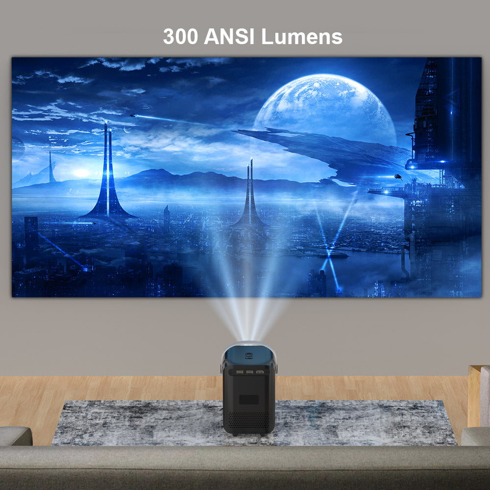 LCD projektor GXMO P10, 300 ANSI lumenov, 1280*720P, 2,4/5 GHz WiFi, Android 10, motorické polautomatické zaostrenie, korekcia lichobežníkového zkreslenia - EU zástrčka