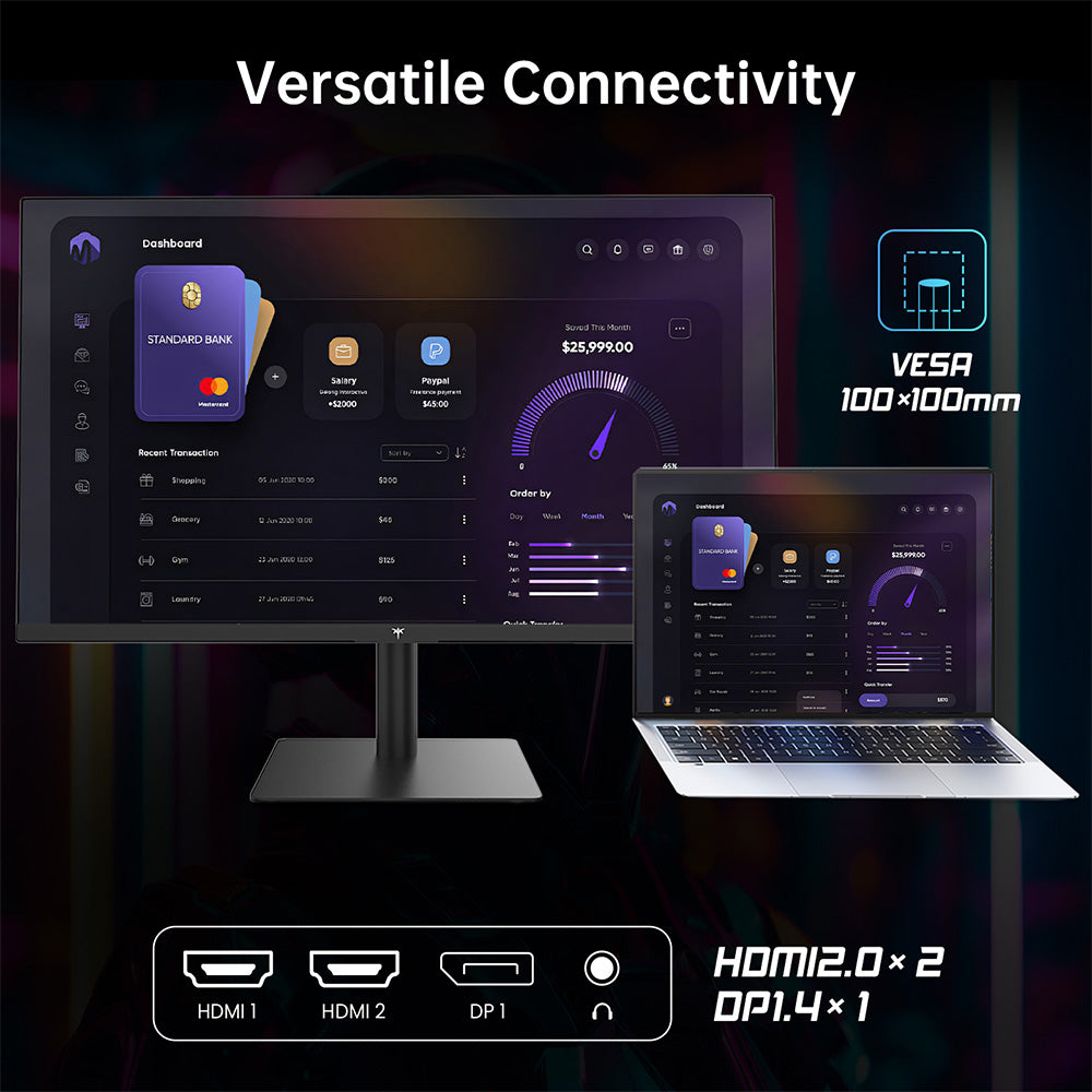 KTC H32T13 Gaming Monitor, 32 inch 2560*1440 16:9 IPS Screen, 100Hz Refresh Rate, FreeSync &amp; G-Sync, 1000:1 Contrast Ratio, Low Blue Light &amp; Flicker Free, 2*HDMI 2.0, 1*DP1.4, 1*Earphone Jack, VESA Mount