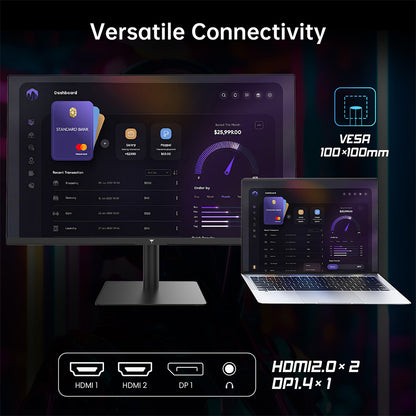 KTC H32T13 Gaming Monitor, 32 inch 2560*1440 16:9 IPS Screen, 100Hz Refresh Rate, FreeSync &amp; G-Sync, 1000:1 Contrast Ratio, Low Blue Light &amp; Flicker Free, 2*HDMI 2.0, 1*DP1.4, 1*Earphone Jack, VESA Mount