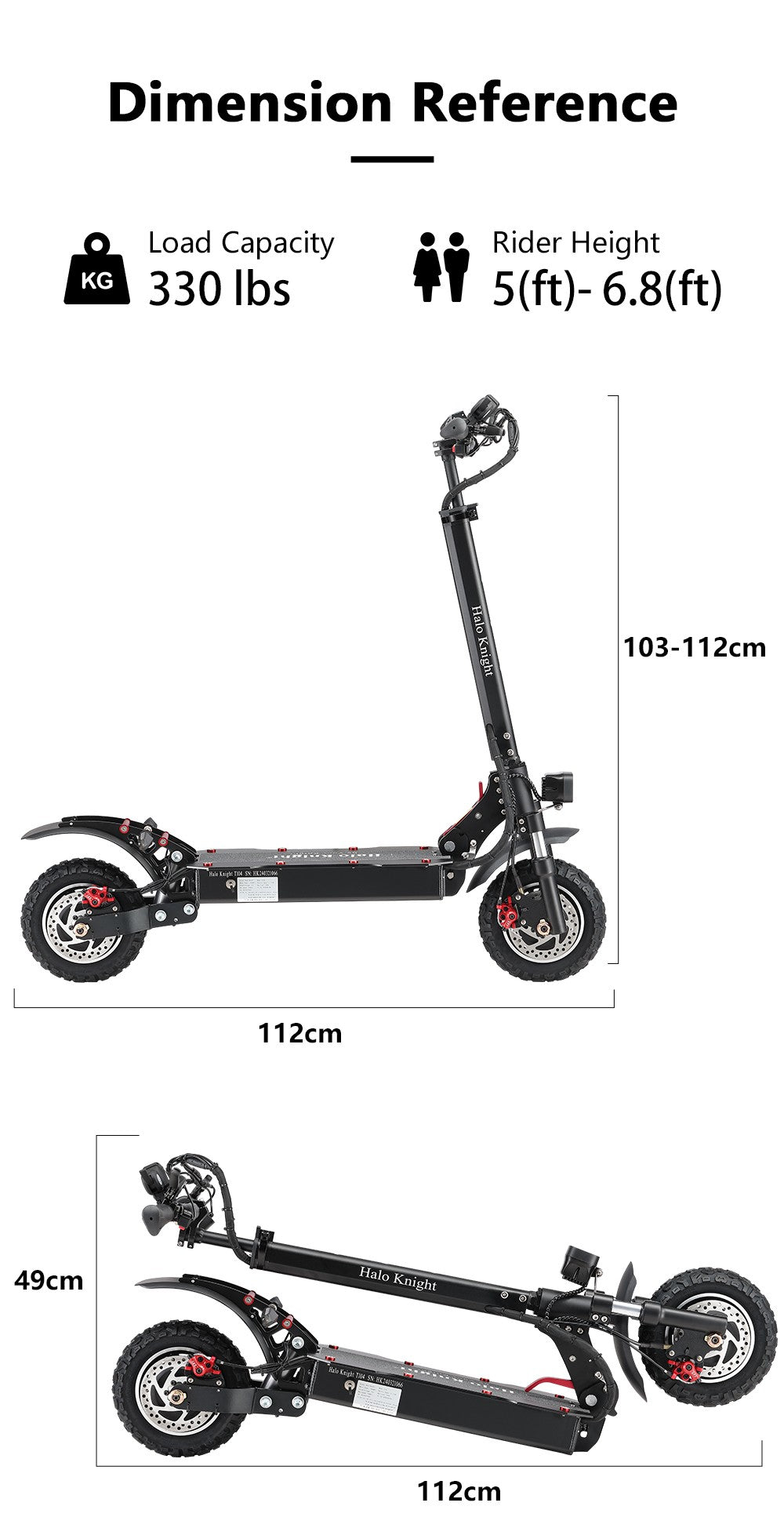 Elektrokolobežka Halo Knight T104, 10-palcové terénne pneumatiky, motor 1000W*2, maximálna rýchlosť 65 km/h, diaľkové ovládanie, batéria 52V 21Ah, dojazd 45 km – čierna