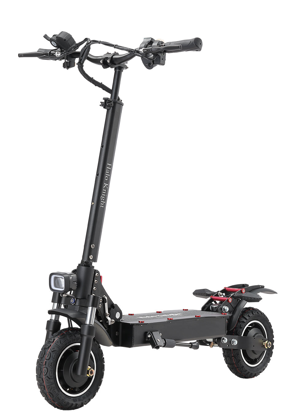 Elektrokolobežka Halo Knight T104, 10-palcové terénne pneumatiky, 2x 1000W motor, maximálna rýchlosť 65 km/h, diaľkové ovládanie, 52V 21Ah batéria, dojazd 45 km – čierna