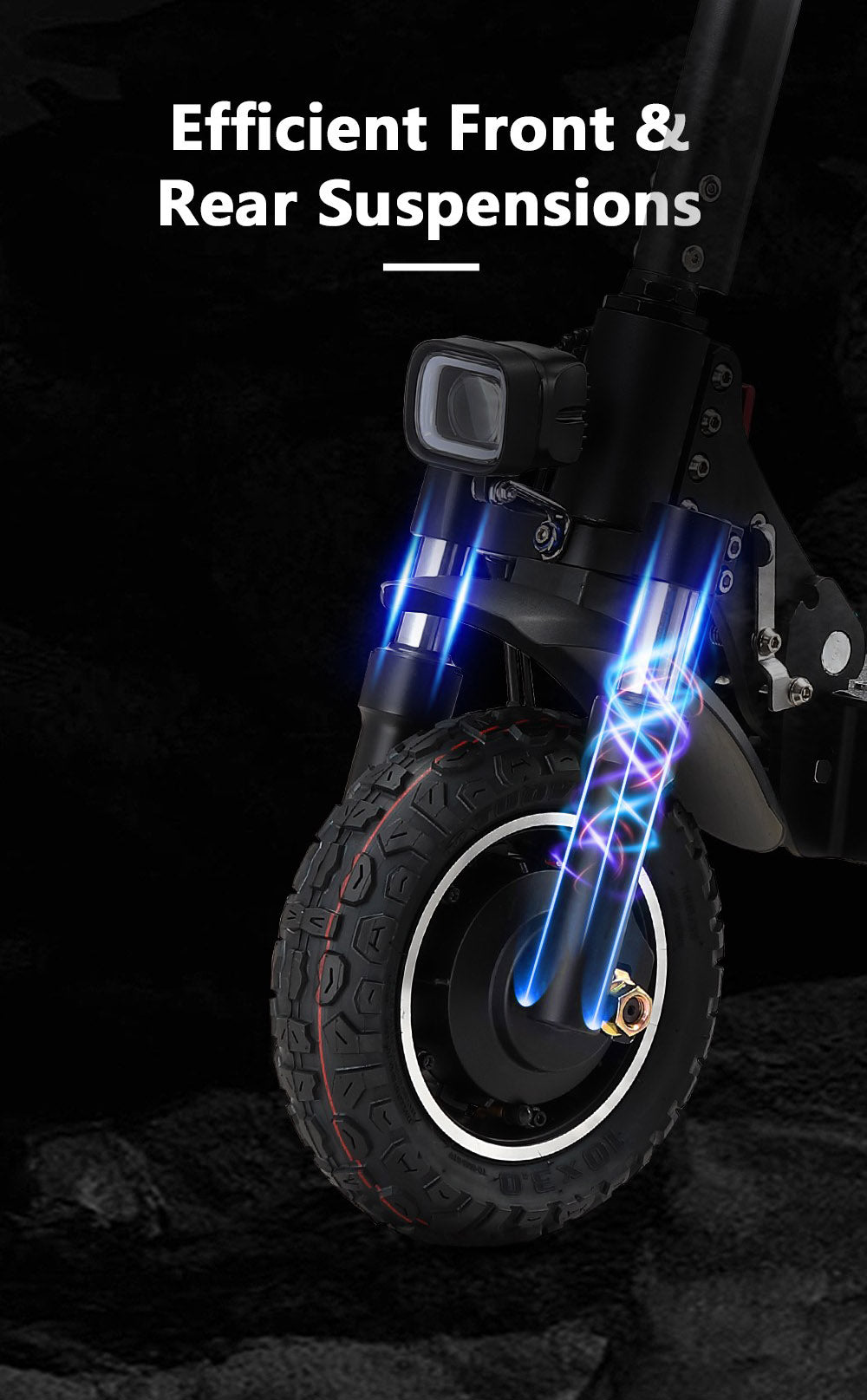 Elektrokolobežka Halo Knight T104, 10-palcové terénne pneumatiky, 2x 1000W motor, maximálna rýchlosť 65 km/h, diaľkové ovládanie, 52V 21Ah batéria, dojazd 45 km – čierna