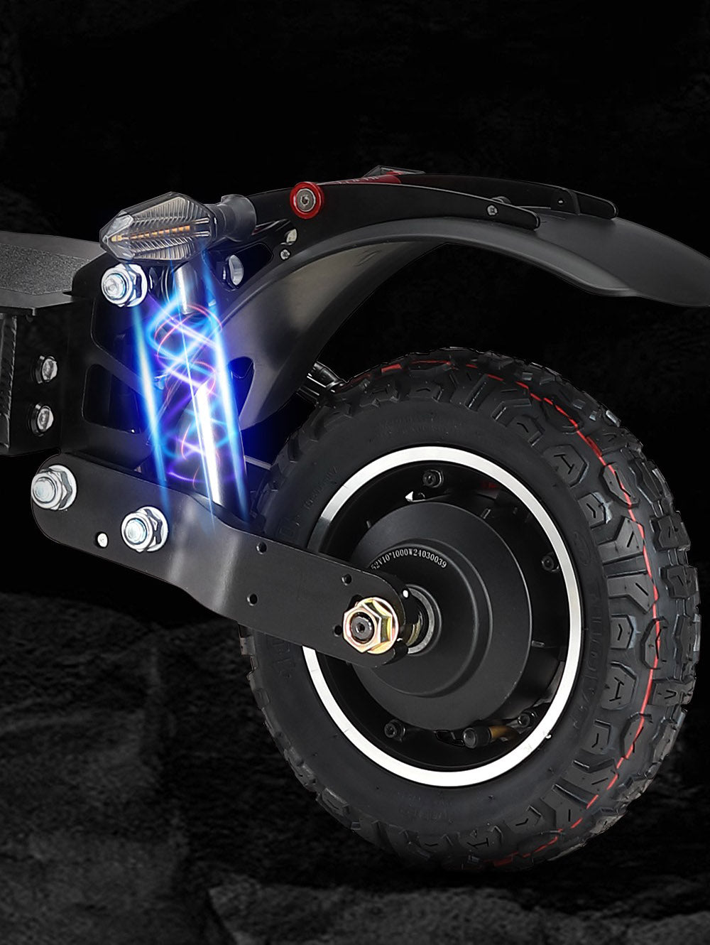 Elektrokolobežka Halo Knight T104, 10-palcové terénne pneumatiky, 2x 1000W motor, maximálna rýchlosť 65 km/h, diaľkové ovládanie, 52V 21Ah batéria, dojazd 45 km – čierna