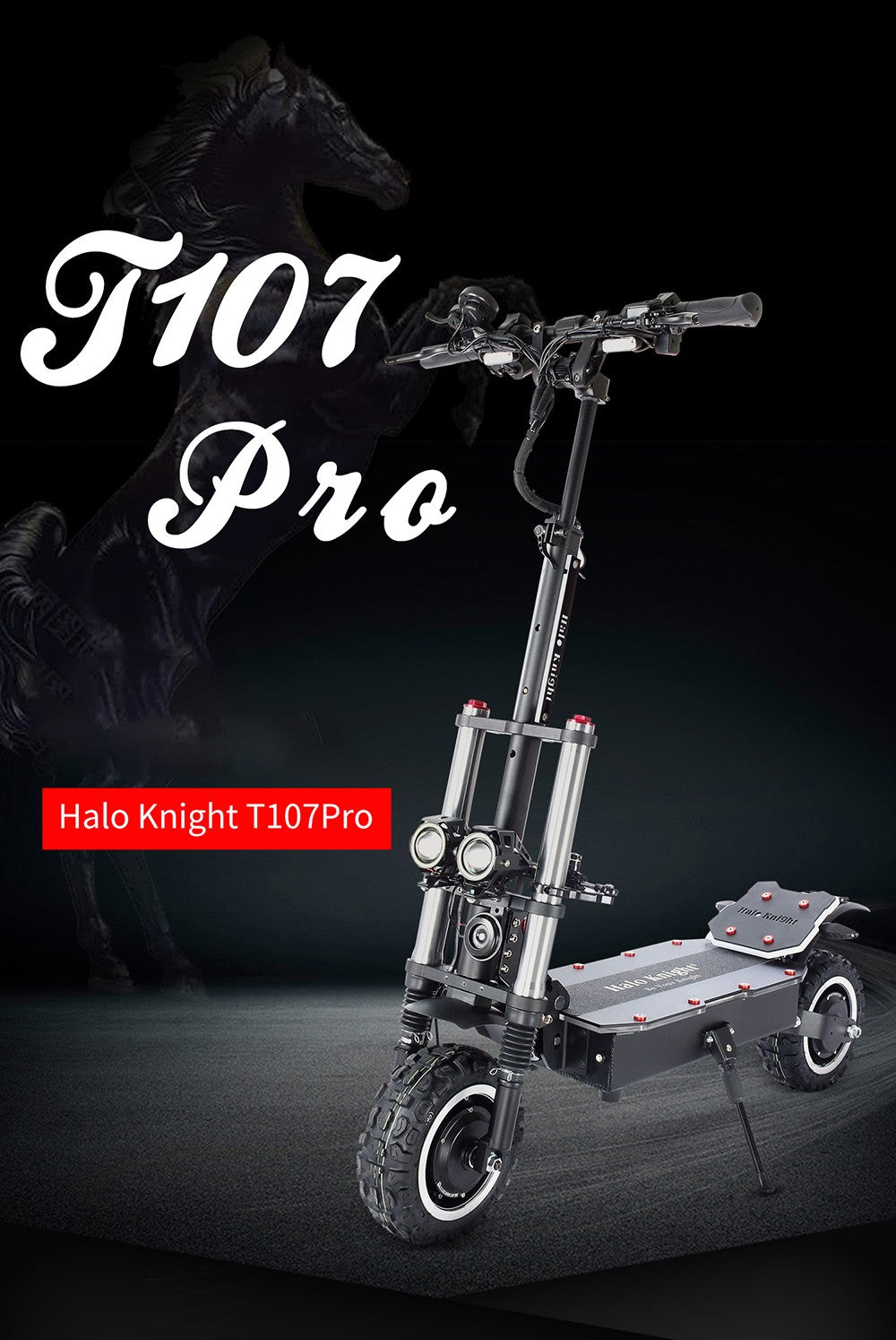 Elektromobilný skúter Halo Knight T107 Pro, 11'' terénne pneumatiky, 3000W*2 dvojitý motor, max. rýchlosť 95 km/h, 60V 38,4Ah batéria, max. dojazd 80 km.