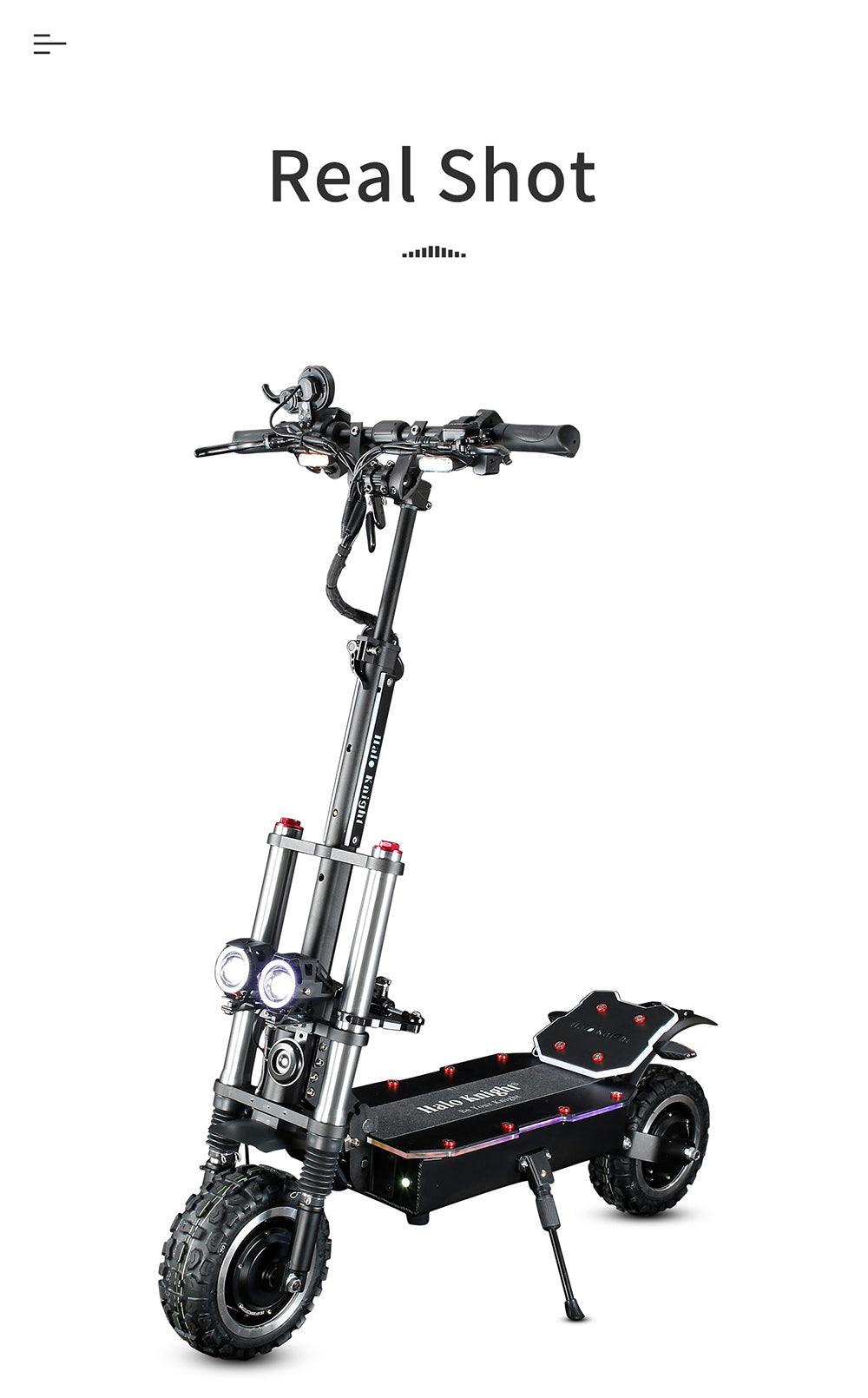 Elektromobilný skúter Halo Knight T107 Pro, 11'' terénne pneumatiky, 3000W*2 dvojitý motor, max. rýchlosť 95 km/h, 60V 38,4Ah batéria, max. dojazd 80 km.
