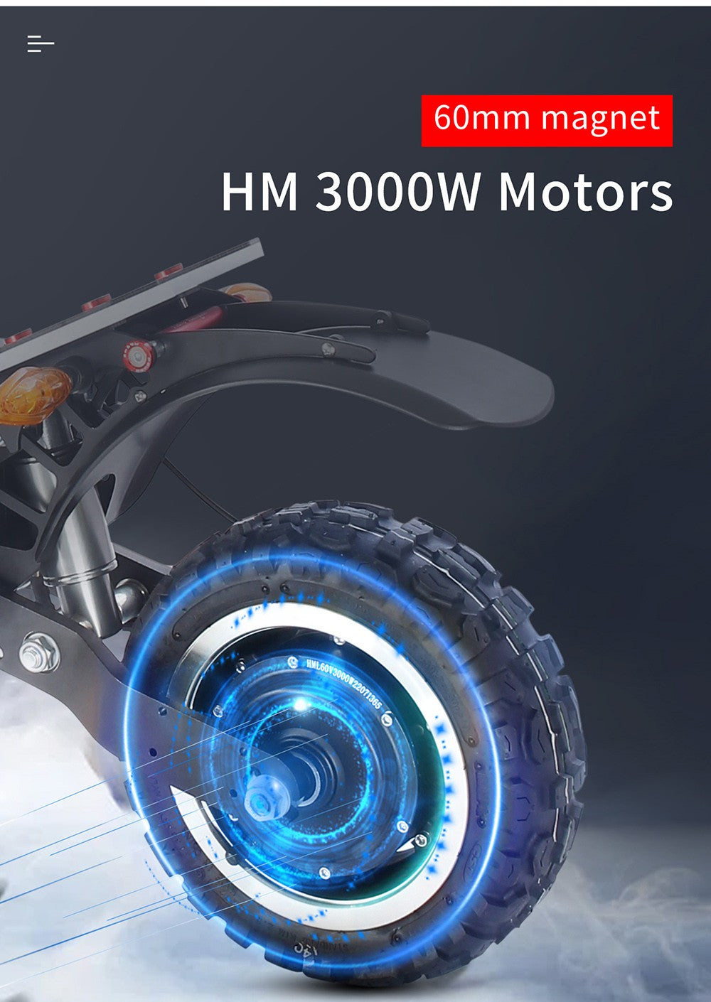 Elektromobilný skúter Halo Knight T107 Pro, 11'' terénne pneumatiky, 3000W*2 dvojitý motor, max. rýchlosť 95 km/h, 60V 38,4Ah batéria, max. dojazd 80 km.