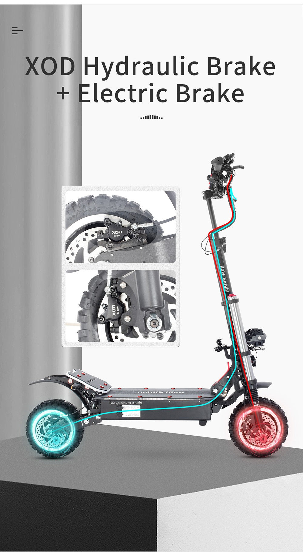 Elektromobilný skúter Halo Knight T107 Pro, 11'' terénne pneumatiky, 3000W*2 dvojitý motor, max. rýchlosť 95 km/h, 60V 38,4Ah batéria, max. dojazd 80 km.