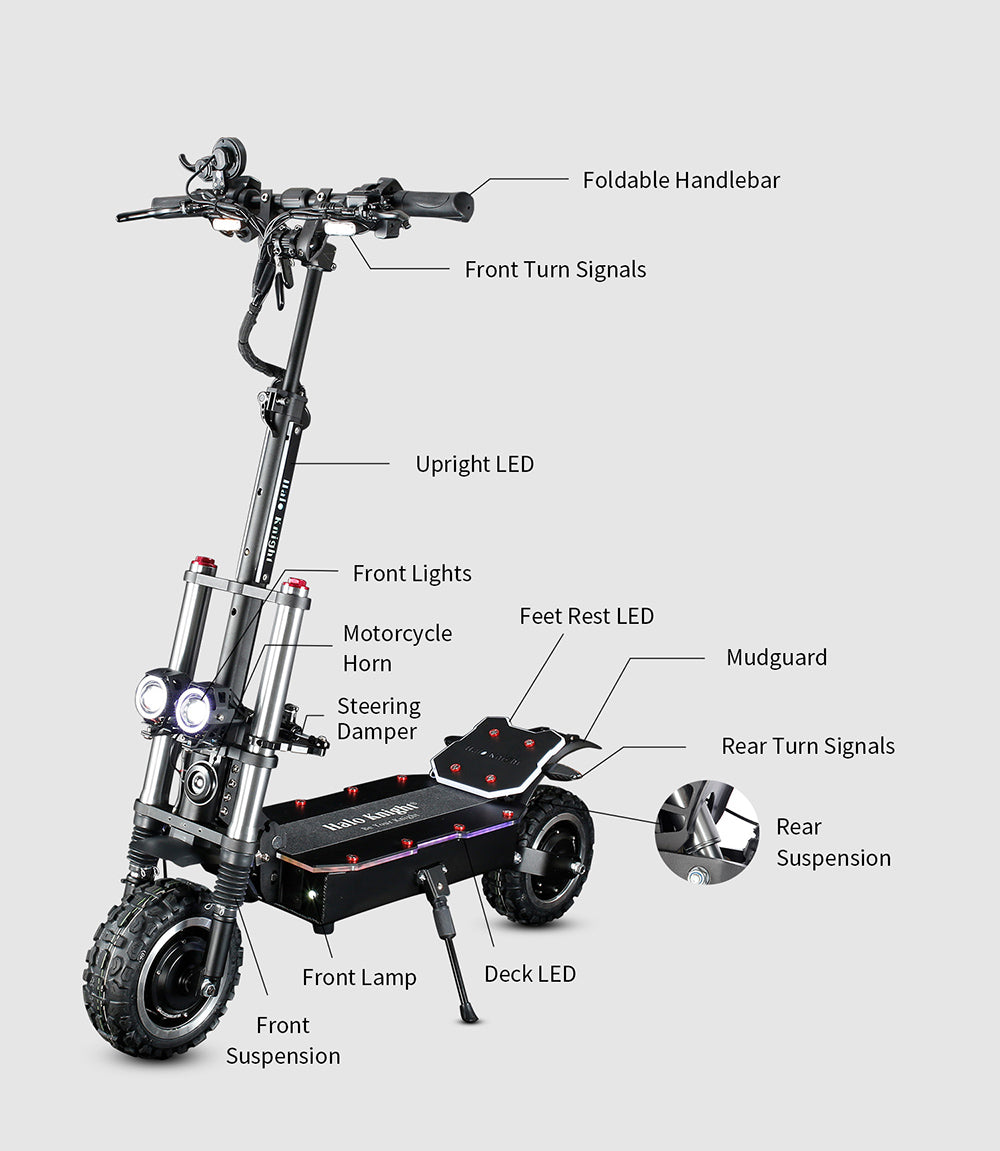 Elektromobilný skúter Halo Knight T107 Pro, 11'' terénne pneumatiky, 3000W*2 dvojitý motor, max. rýchlosť 95 km/h, 60V 38,4Ah batéria, max. dojazd 80 km.
