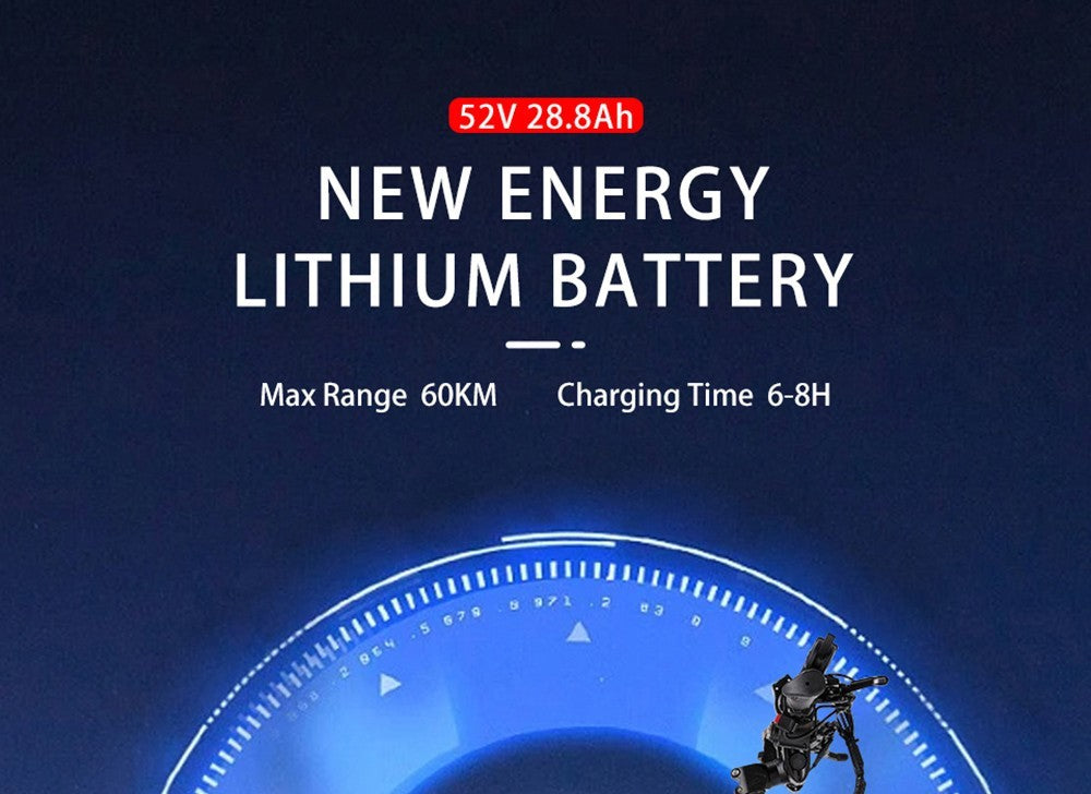 Elektromobilný skúter Halo Knight T108, 10-palcové cestné pneumatiky, motor 1000W*2, maximálna rýchlosť 65 km/h, batéria 52V 28,8Ah, maximálny dojazd 60 km.