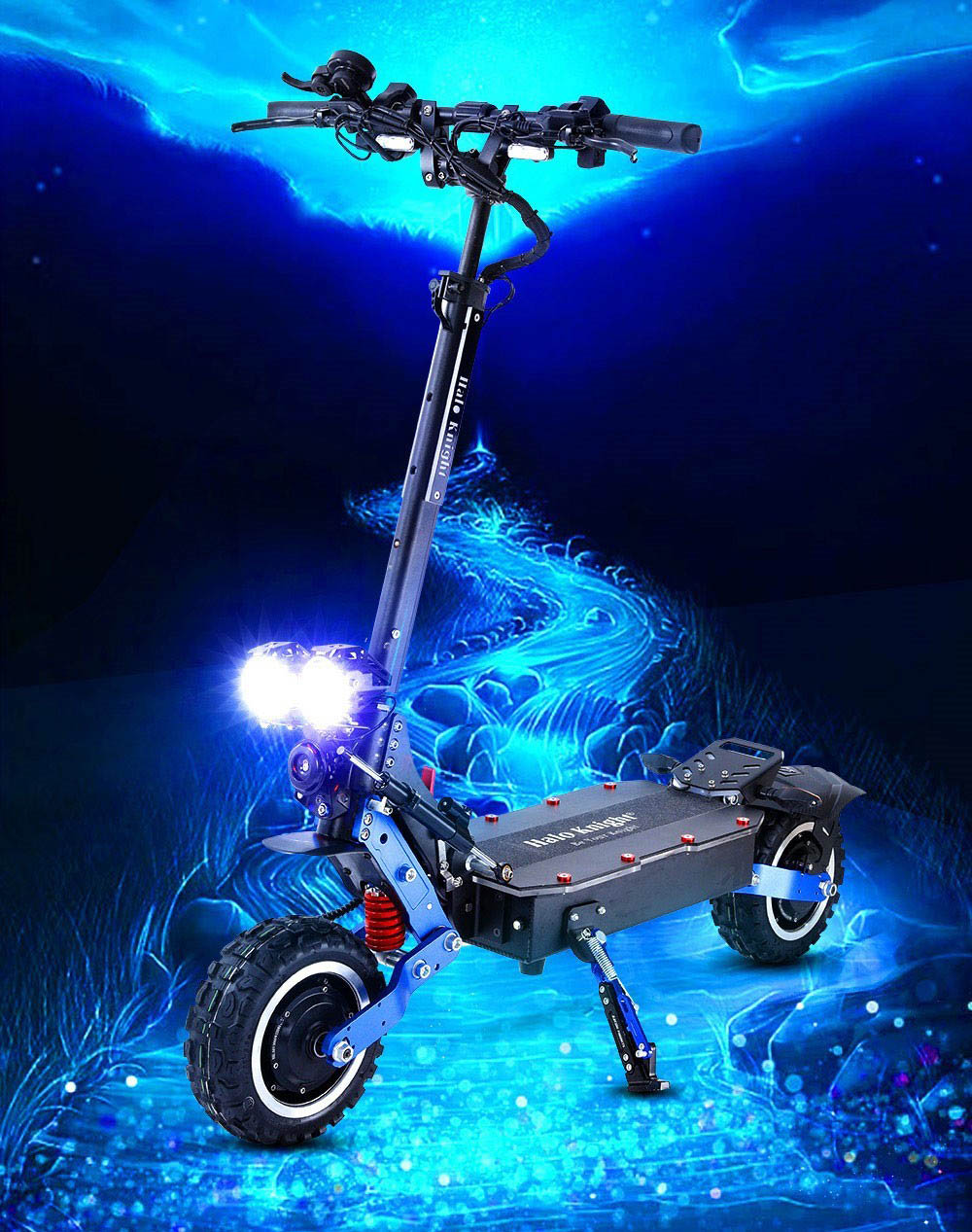 Elektromobilný skúter Halo Knight T108 Pro, 11'' terénne pneumatiky, 2x 3000W motory, max. rýchlosť 95 km/h, 60V 38,4Ah batéria, dojazd 80 km, max. zaťaženie 200 kg, predné a zadné smerové svetlá, vodotesnosť IPX4, dvojité hydraulické brzdy, elektrická brzda.