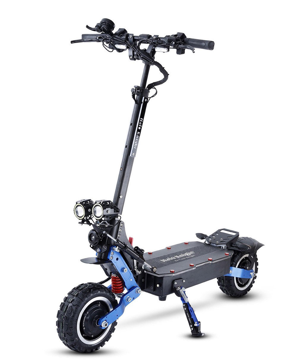 Elektromobilný skúter Halo Knight T108 Pro, 11'' terénne pneumatiky, 2x 3000W motory, max. rýchlosť 95 km/h, 60V 38,4Ah batéria, dojazd 80 km, max. zaťaženie 200 kg, predné a zadné smerové svetlá, vodotesnosť IPX4, dvojité hydraulické brzdy, elektrická brzda.