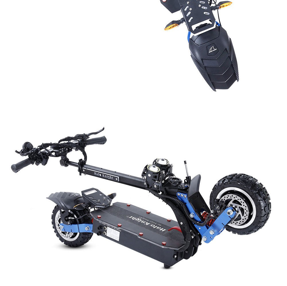 Elektromobilný skúter Halo Knight T108 Pro, 11'' terénne pneumatiky, 2x 3000W motory, max. rýchlosť 95 km/h, 60V 38,4Ah batéria, dojazd 80 km, max. zaťaženie 200 kg, predné a zadné smerové svetlá, vodotesnosť IPX4, dvojité hydraulické brzdy, elektrická brzda.
