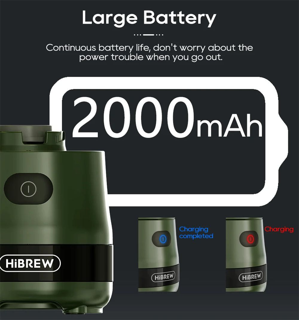 HiBREW G2 3v1 mlynček na kávu, 2000mAh dvojitý pohár, mixér na ovocie, odšťavňovač, mixér, drtič ľadu, na kempovanie alebo cesty